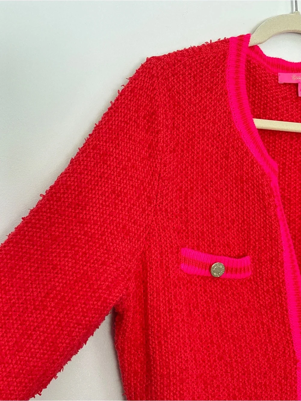Lilly Pulitzer Nalayna Bouclé Cardigan Size XL Fuzzy Preppy Pocket Cozy Layering